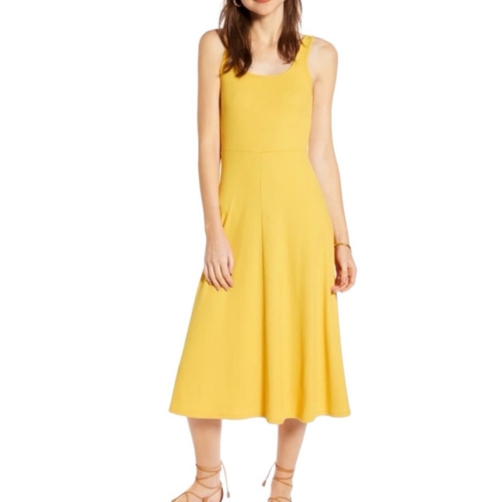 Treasure & Bond A-Line Tank Midi Dress Sunny Butter Yellow Large Ribbed
